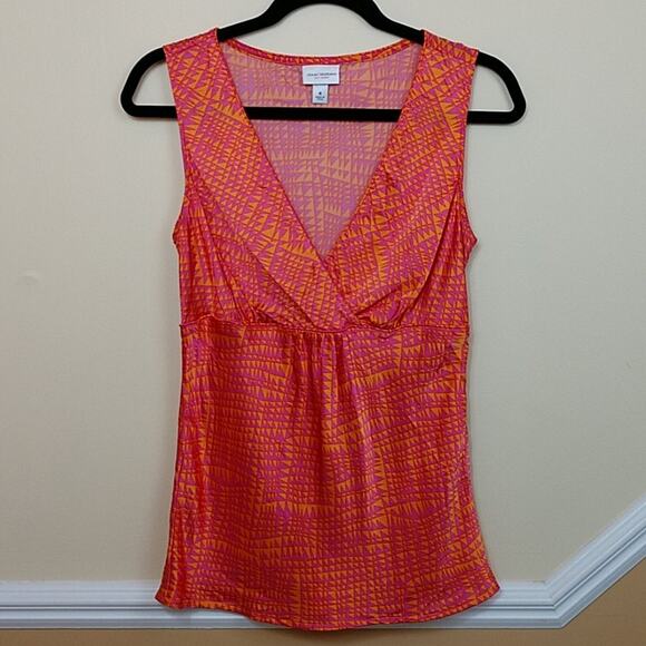 Silk Blend Sleeveless Isaac Mizrahi Orange & Pink Geometric Top size Medium - Picture 1 of 9
